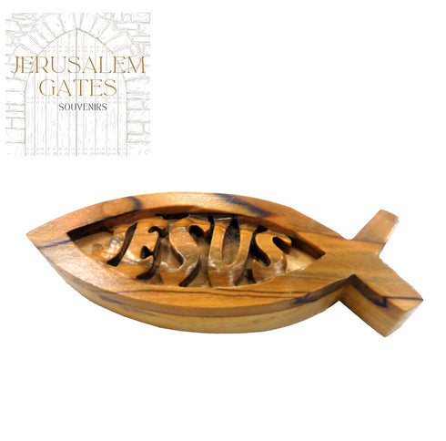 Olive Wood Paper Weight Fish With Jesus